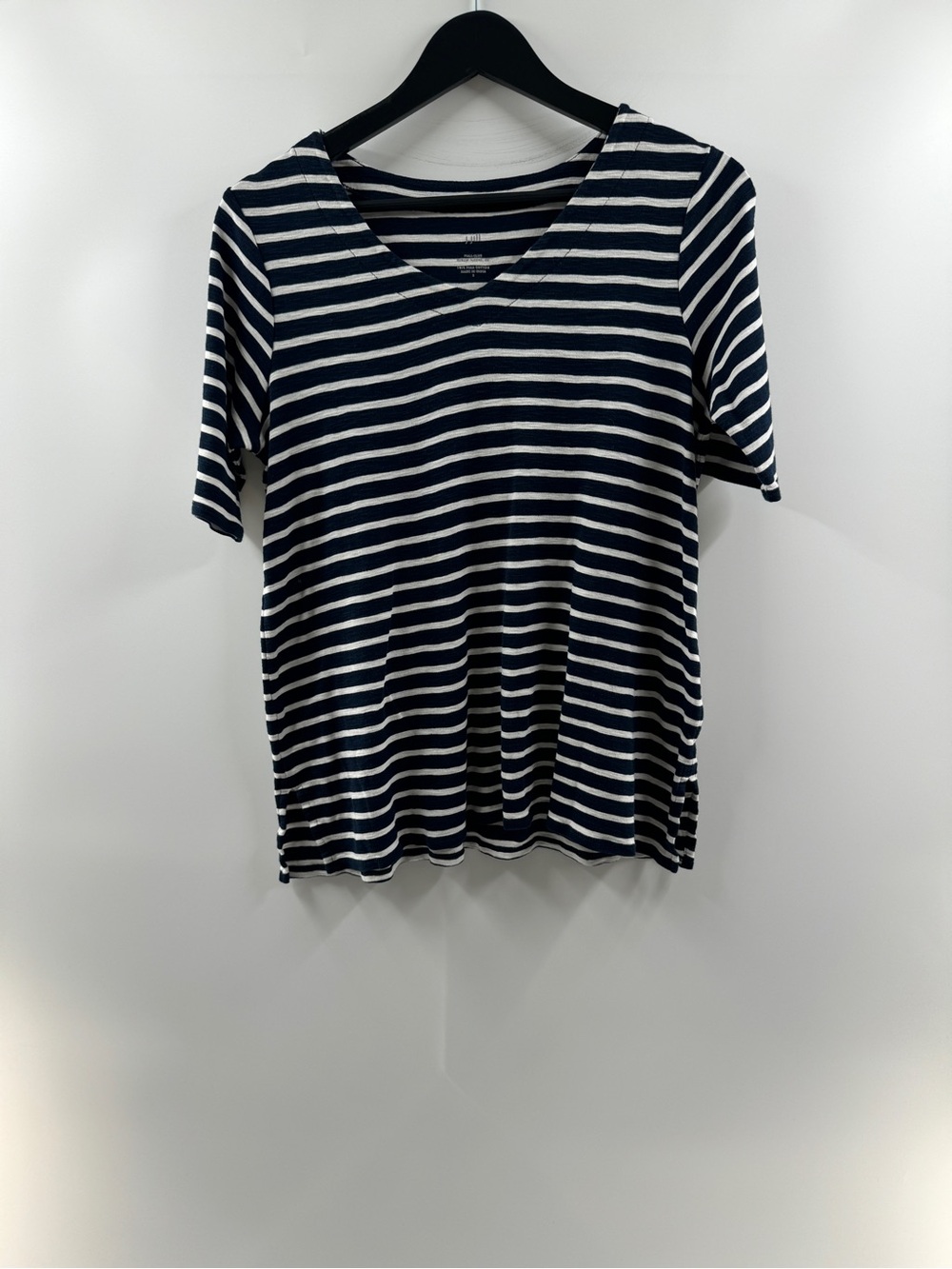J. Jill Pima Slub Elbow Sleeve Tee Women's Small Navy White Striped